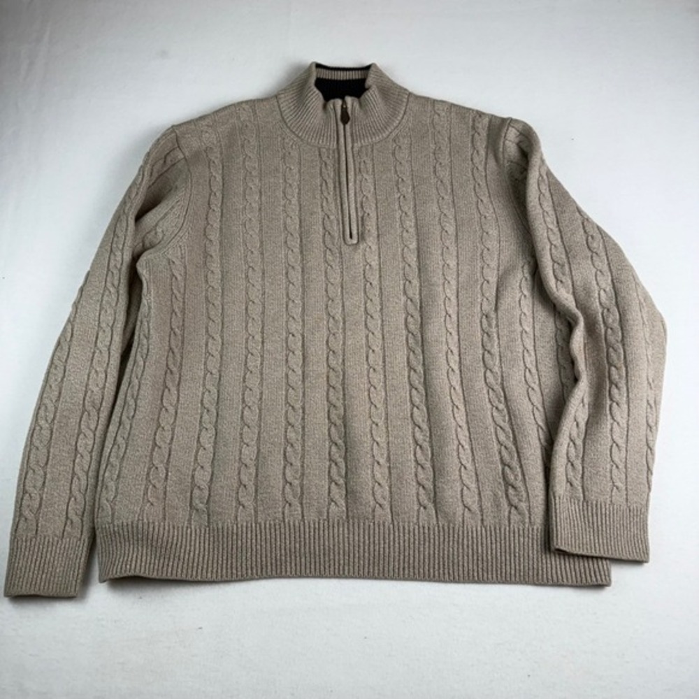 Brooks Brothers 346 Mens Cable Knit Quarter‎ Zip Sweater Beige XXL wool